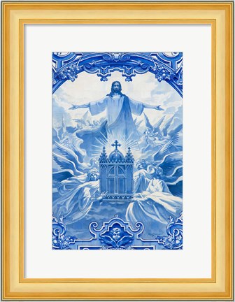 Framed Portugal, Porto Mosaic On Santo Ildefonso Church, Lines Removed Print