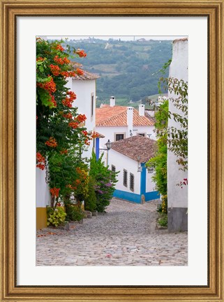 Framed Portugal, Obidos Leira District Cobblestone Walkway Print