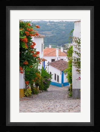 Framed Portugal, Obidos Leira District Cobblestone Walkway Print