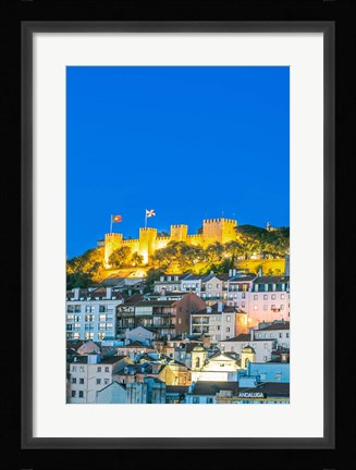 Framed Portugal, Lisbon, Sao Jorge Castle At Dusk Print