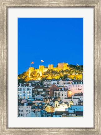 Framed Portugal, Lisbon, Sao Jorge Castle At Dusk Print