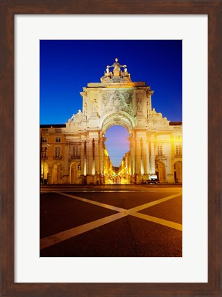 Framed Portugal, Lisbon, Rua Augusta, Commerce Square With The Night Lights Of The City Print