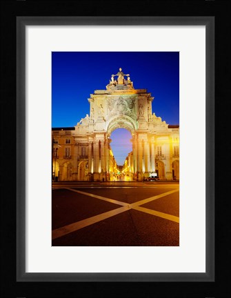 Framed Portugal, Lisbon, Rua Augusta, Commerce Square With The Night Lights Of The City Print