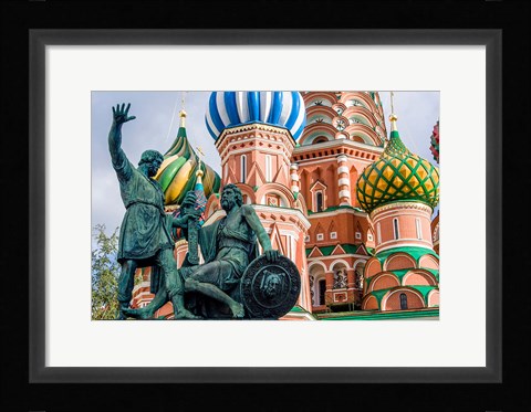 Framed Monument To Minin And Pozharsky St Basil's Basilica Red Square Moscow, Russia Print