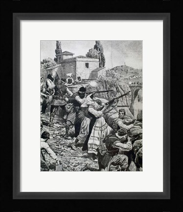 Framed First World War (1914-1918) Inhabitants Of Town Of Serbia Fight Against Austrian Troops Print