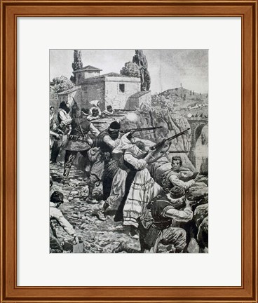 Framed First World War (1914-1918) Inhabitants Of Town Of Serbia Fight Against Austrian Troops Print