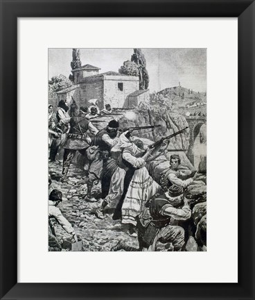 Framed First World War (1914-1918) Inhabitants Of Town Of Serbia Fight Against Austrian Troops Print