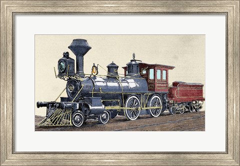 Framed Locomotive Drawing R Loewenstein &#39;La Ilustracion&#39; 1881 Print