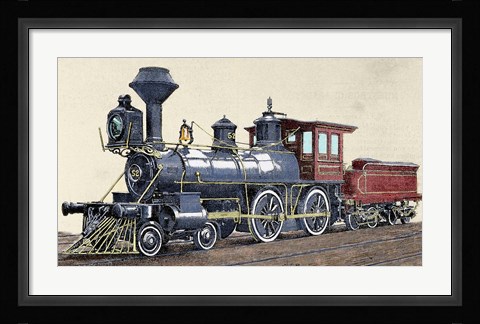 Framed Locomotive Drawing R Loewenstein 'La Ilustracion' 1881 Print