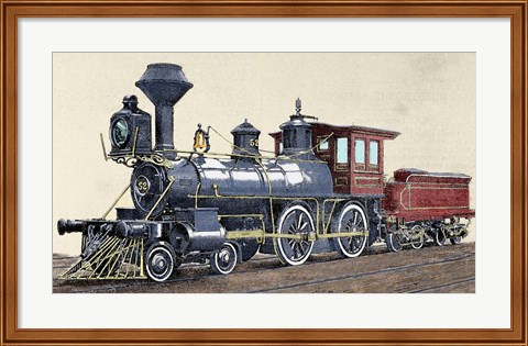 Framed Locomotive Drawing R Loewenstein &#39;La Ilustracion&#39; 1881 Print