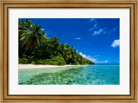 Framed White Sand Beach In Turquoise Water In The Ant Atoll, Micronesia Print