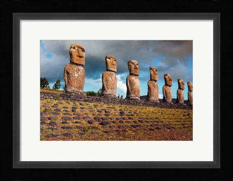 Framed Easter Island, Chile A Row Of Moai Statues Print