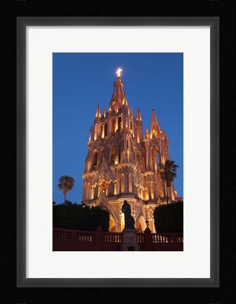 Framed Mexico, San Miguel De Allende Cathedral Of San Miguel Archangel Lit Up At Night Print