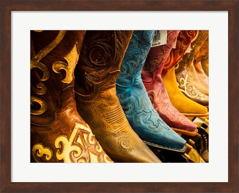 Framed Arizona, Old Scottsdale, Line Up Of New Cowboy Boots Print