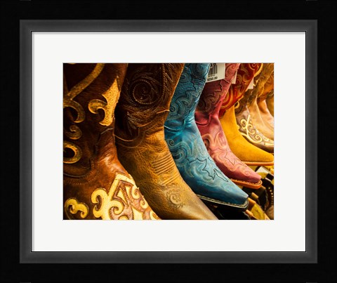 Framed Arizona, Old Scottsdale, Line Up Of New Cowboy Boots Print