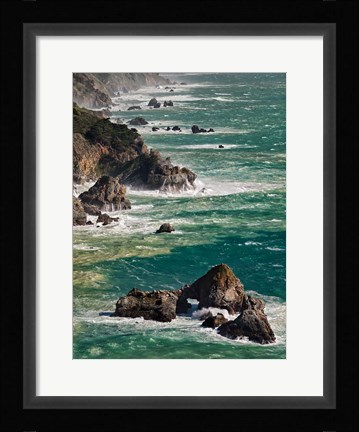 Framed California, Big Sur Waves Hit Coast And Rocks Print
