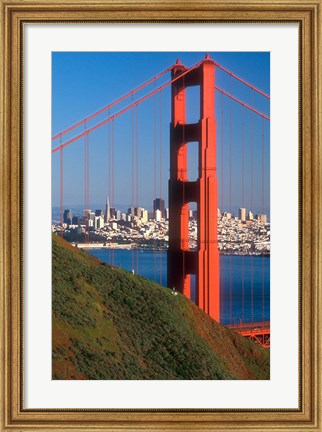 Framed North Tower Of The Golden Gate Bridge Print