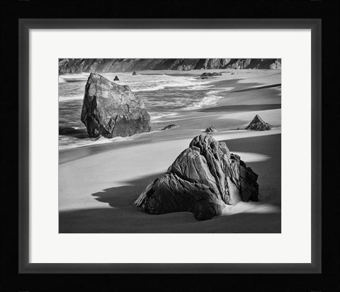 Framed Rocky Coastline Of Garrapata Beach, California (BW) Print