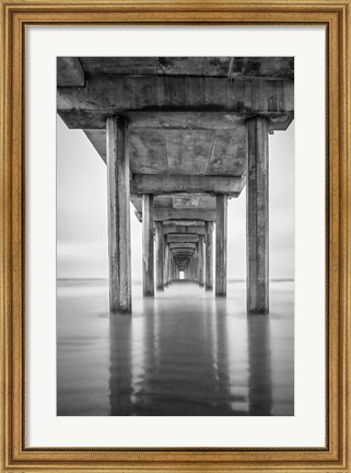 Framed California, La Jolla, Scripps Pier, Sunrise (BW) Print