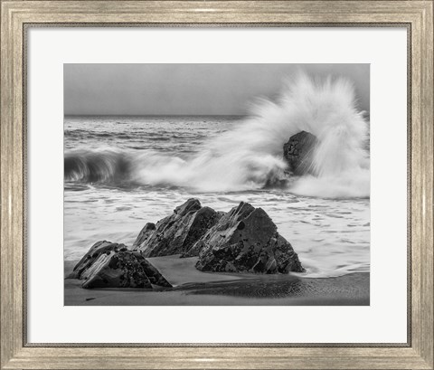 Framed California, Garrapata Beach, Crashing Surf (BW) Print