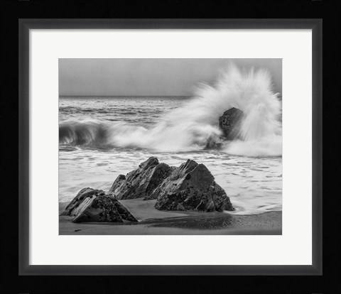 Framed California, Garrapata Beach, Crashing Surf (BW) Print