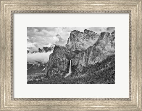 Framed California, Yosemite, Bridalveil Falls (BW) Print