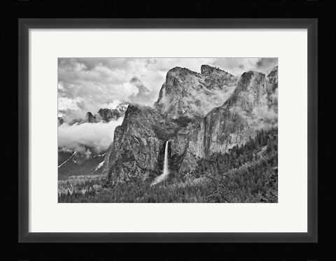 Framed California, Yosemite, Bridalveil Falls (BW) Print