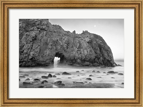 Framed California, Pfeiffer Beach, Rocky Cliff (BW) Print