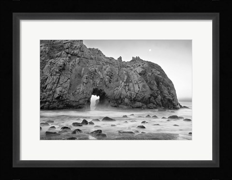 Framed California, Pfeiffer Beach, Rocky Cliff (BW) Print