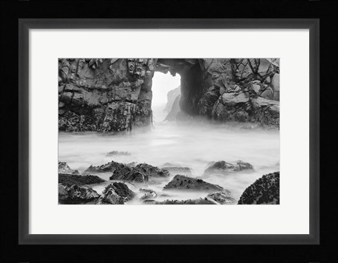 Framed California, Pfeiffer Beach, Foggy Coast (BW) Print