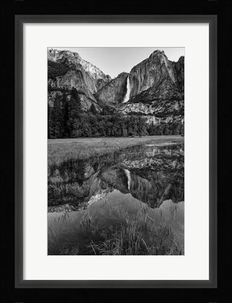 Framed Reflective Pool In Upper Yosemite Falls (BW) Print