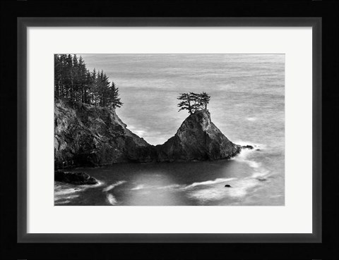 Framed Rocky Pacific Coast After Sunset (BW) Print