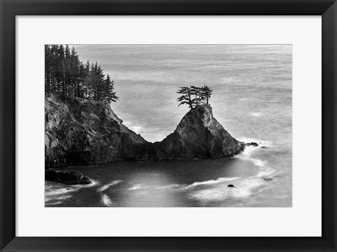 Framed Rocky Pacific Coast After Sunset (BW) Print
