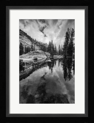 Framed Reflective Lake At Yosemite NP (BW) Print