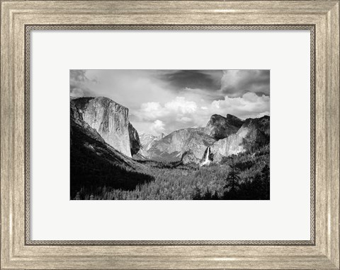 Framed Panoramic View Of Yosemite Valley (BW) Print
