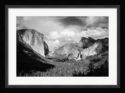 Framed Panoramic View Of Yosemite Valley (BW) Print