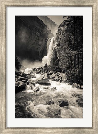 Framed Lower Yosemite Falls, Yosemite National Park (BW) Print
