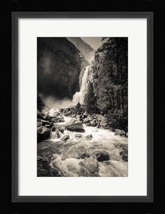 Framed Lower Yosemite Falls, Yosemite National Park (BW) Print