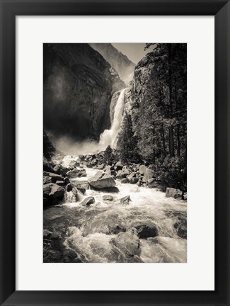 Framed Lower Yosemite Falls, Yosemite National Park (BW) Print