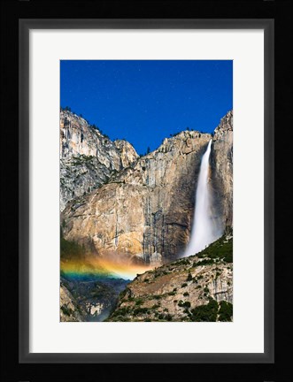 Framed Moonbow And Starry Sky Over Yosemite Falls, California Print