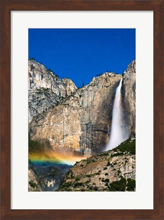 Framed Moonbow And Starry Sky Over Yosemite Falls, California Print