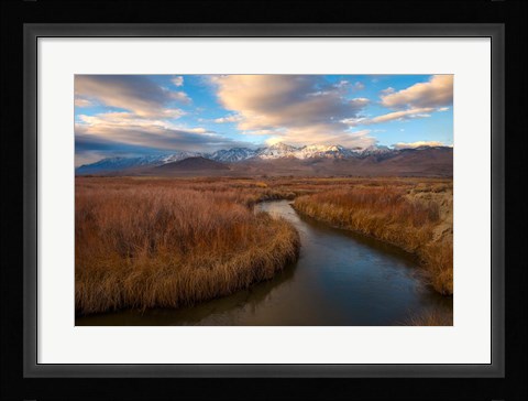 Framed Panoramic View Of A River And The Sierra Nevada Mountains Print