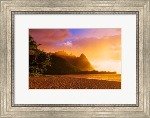Framed Evening Light On Na Pali Coast Spires, Island Of Kauai, Hawaii Print