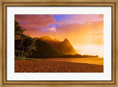 Framed Evening Light On Na Pali Coast Spires, Island Of Kauai, Hawaii Print