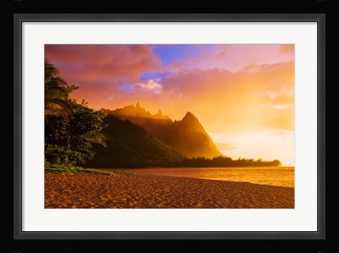 Framed Evening Light On Na Pali Coast Spires, Island Of Kauai, Hawaii Print