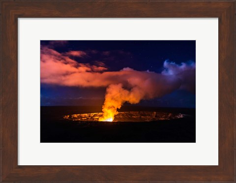 Framed Lava Steam Vent Glowing At Night In The Halemaumau Crater, Hawaii Print