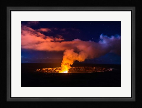 Framed Lava Steam Vent Glowing At Night In The Halemaumau Crater, Hawaii Print
