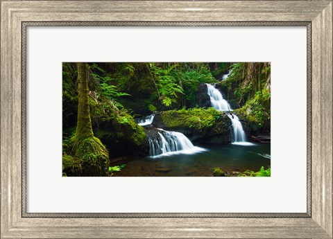 Framed Onomea Waterfalls At The Hawaii Tropical Botanical Garden Print