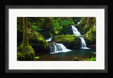 Framed Onomea Waterfalls At The Hawaii Tropical Botanical Garden Print