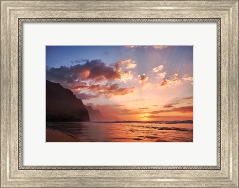 Framed Sunset Along The Coast Of Kauai, Hawaii Print